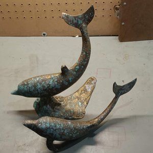Pair of Vintage Brass Dolphins with Beautiful Sea Foam Patina